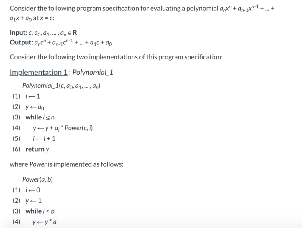 Solved Consider the following program specification for | Chegg.com