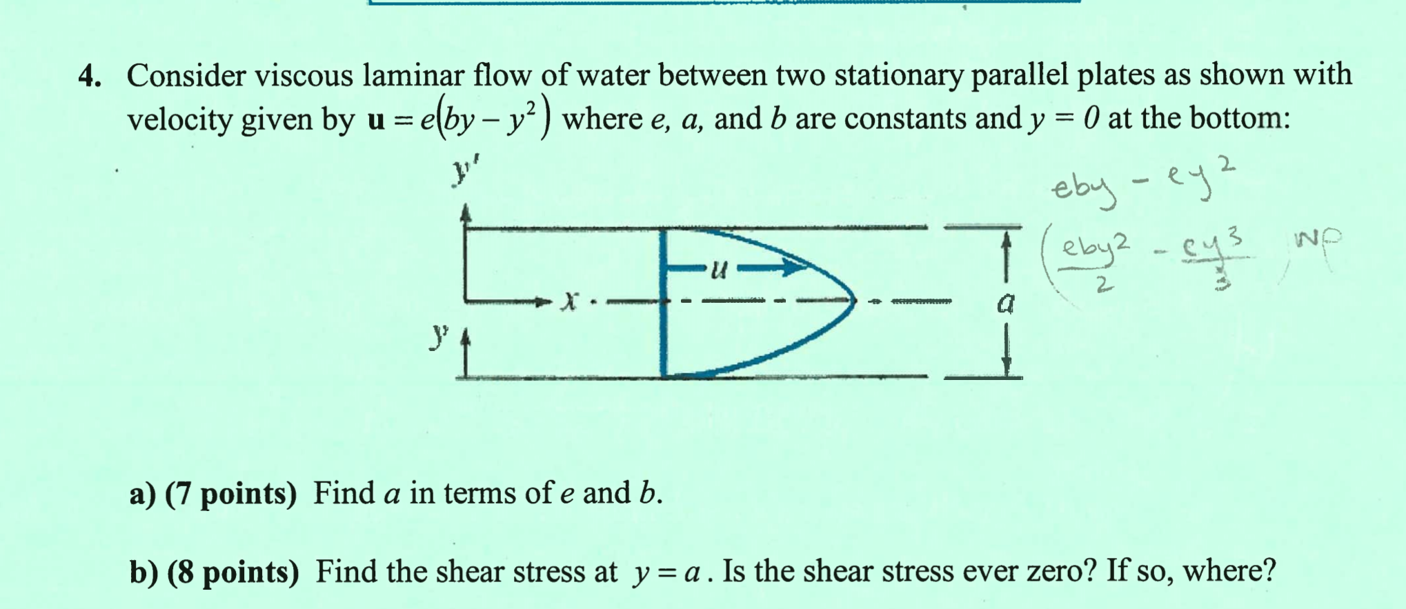 Solved 4. Consider viscous laminar flow of water between two | Chegg.com