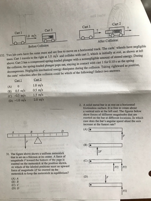 Solved Cart 2 Cart I Cart 2 Cart 1 11.0 m/s After Collision