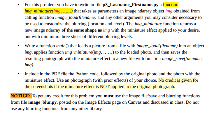 Python blur effect code functions used in class : ( | Chegg.com