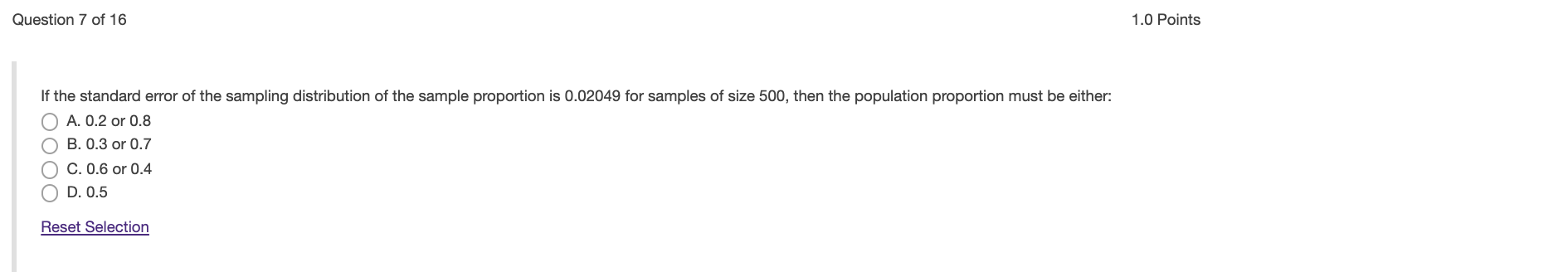 Solved Question 7 of 16 1.0 Points If the standard error of | Chegg.com