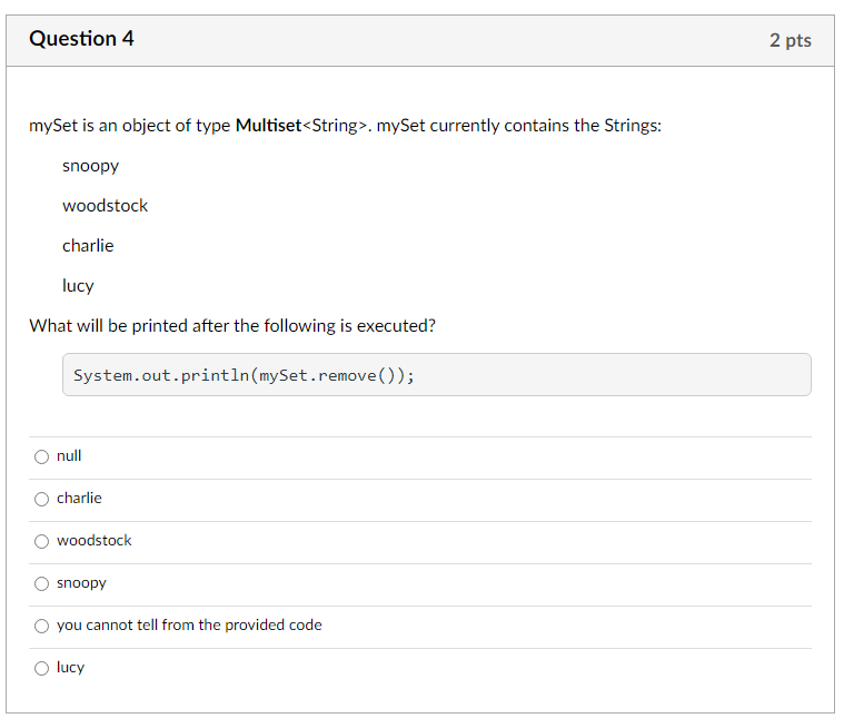 Solved mySet is an object of type Multiset. mySet currently | Chegg.com