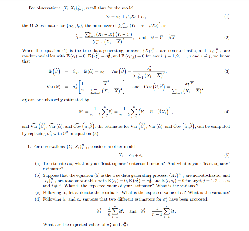 For Observations Y X 1 Recall That For The M Chegg Com