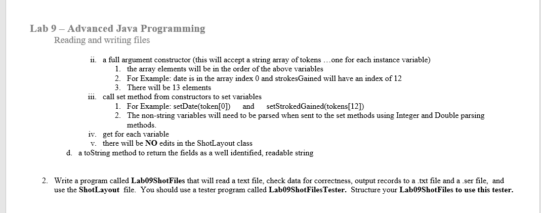 Lab 9 - Advanced Java Programming Reading and writing | Chegg.com
