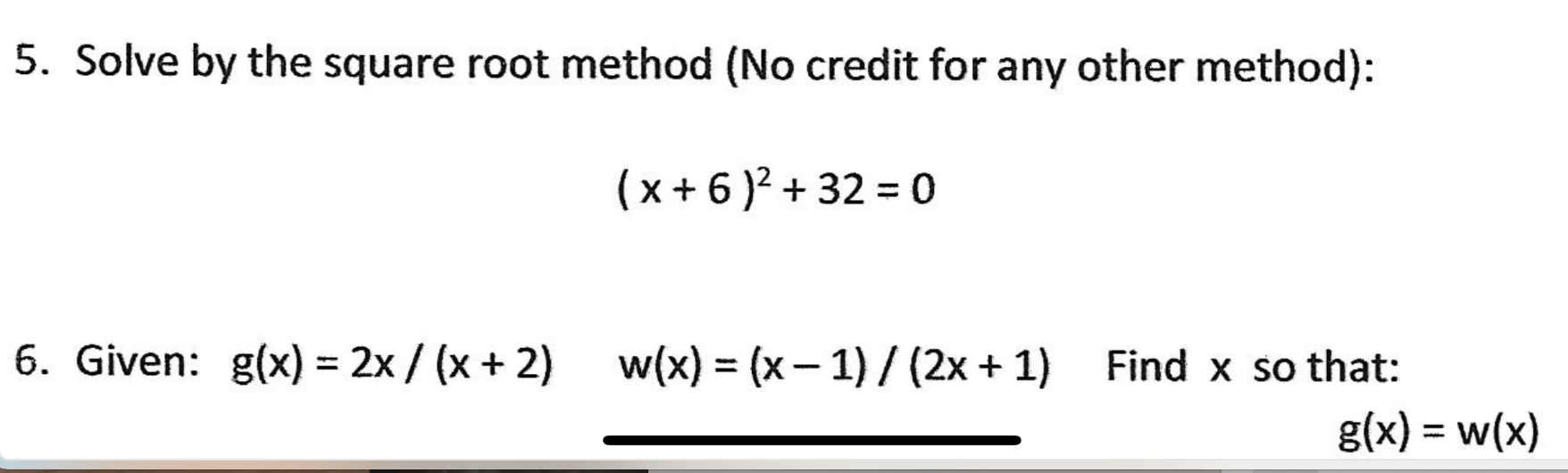 Solved 5. Solve by the square root method (No credit for any | Chegg.com