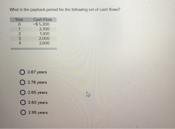 Solved What Is The Payback Period For The Following Set Of Chegg