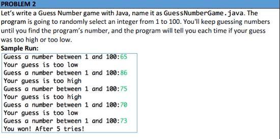 Solved Let's write a Guess Number game with Java, name it as | Chegg.com