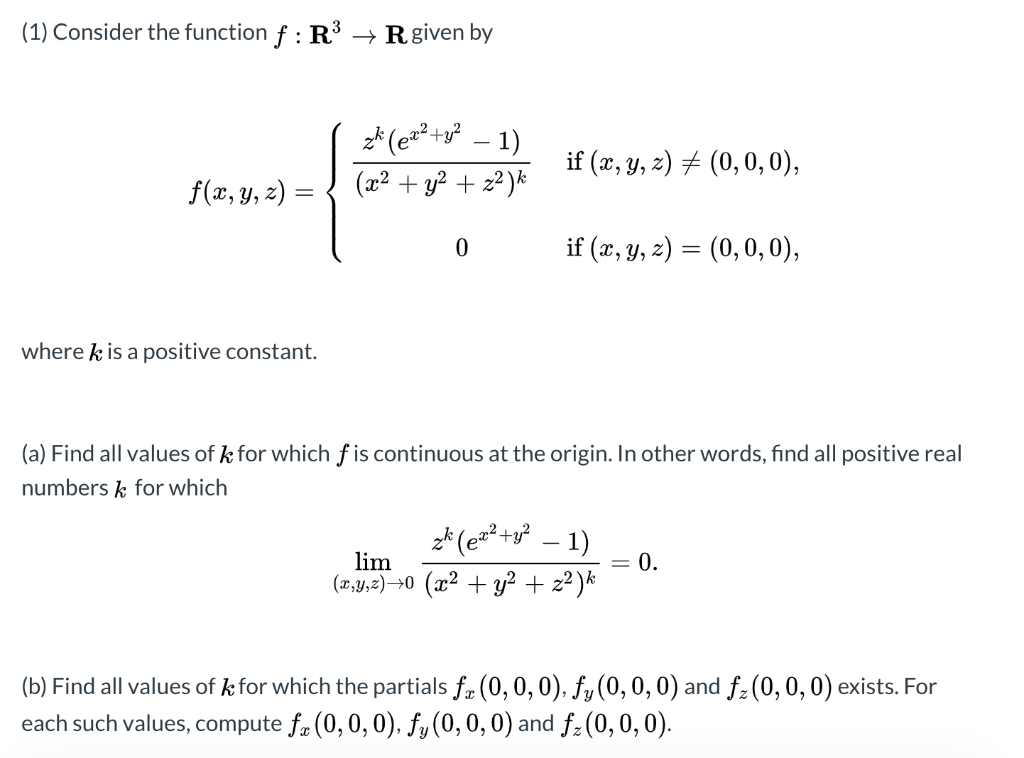 Solved (1) Consider the function f : R3 + R given by (erty- | Chegg.com