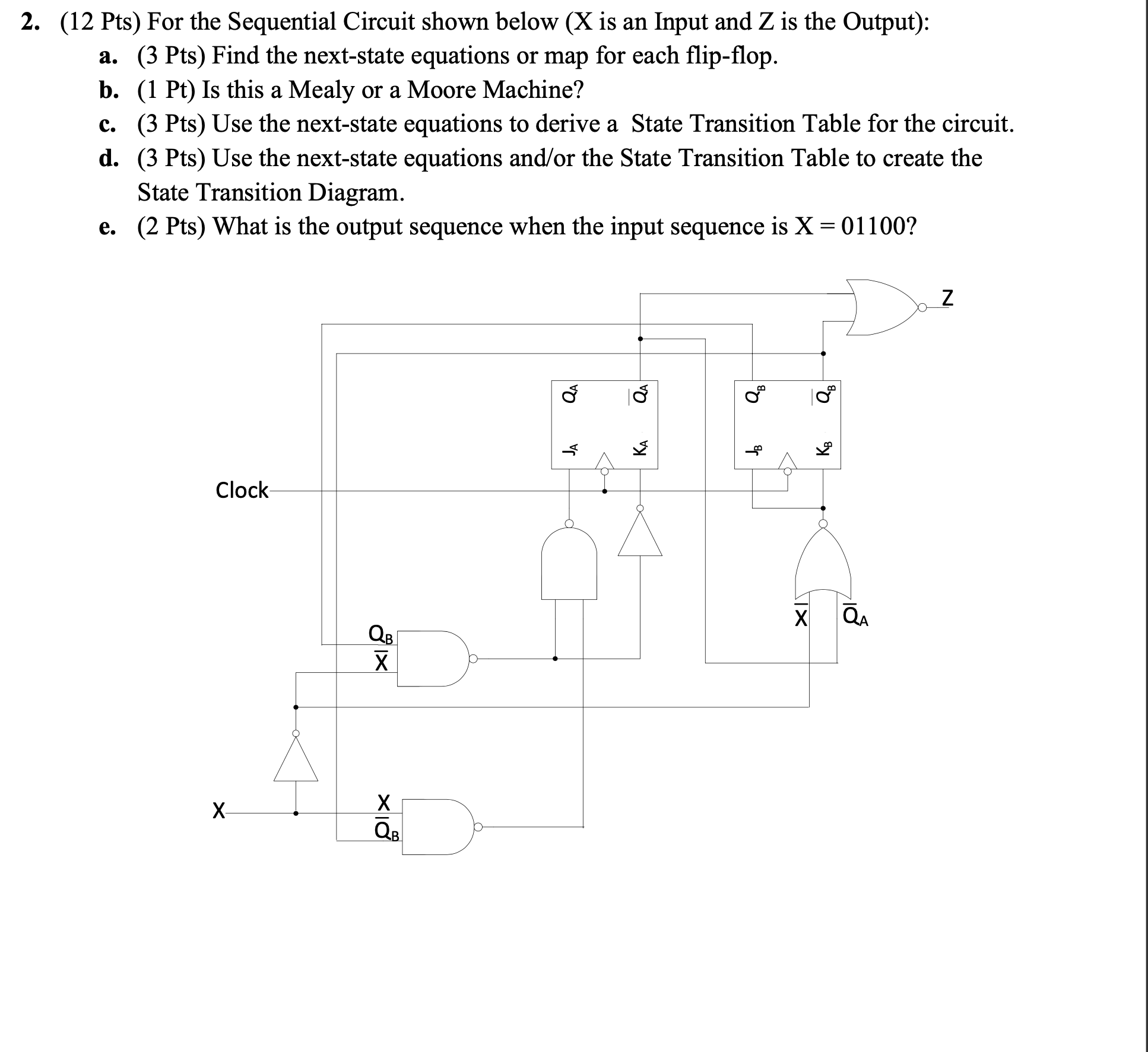 Solved 2. (12 Pts) For the Sequential Circuit shown below ( | Chegg.com