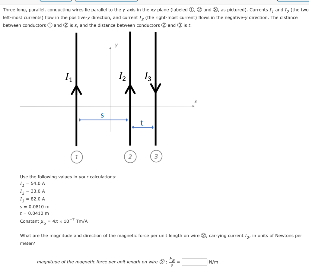 Solved Three long, parallel, conducting wires lie parallel | Chegg.com