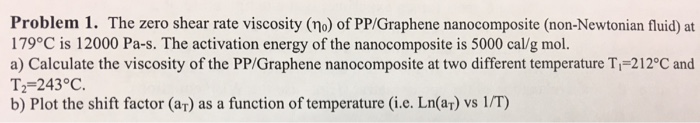 Solved Problem 1. The zero shear rate viscosity (no) of | Chegg.com