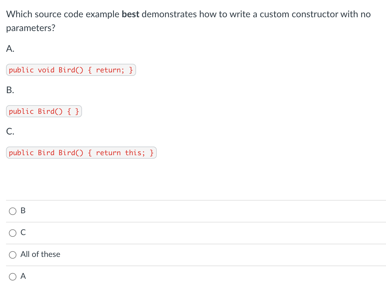 Solved Which source code example best demonstrates how to | Chegg.com