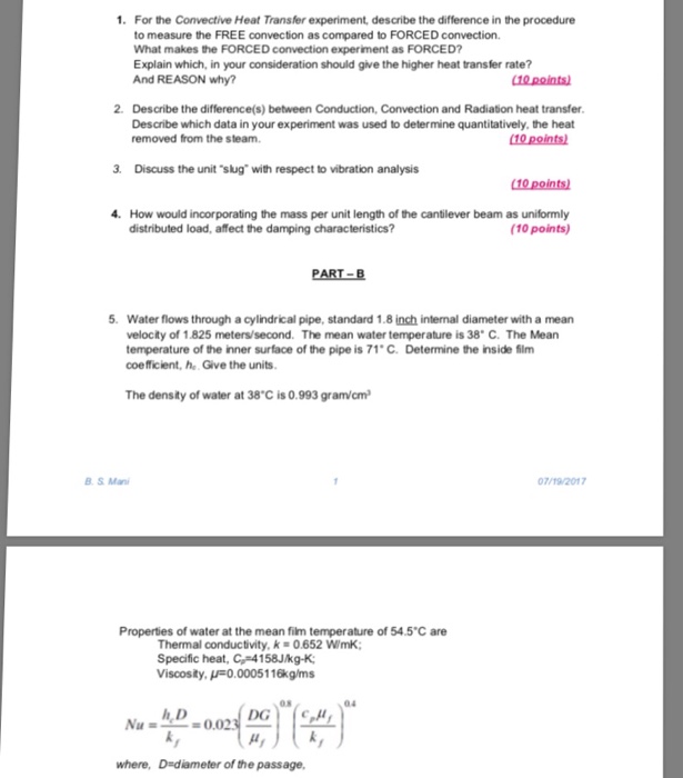 Solved 1. For the Convective Heat Transfer experiment,