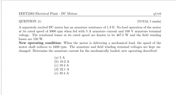 Solved Lectrical Plant - DC Motors 99 QUESTION 9: TOTAL 2.5 | Chegg.com