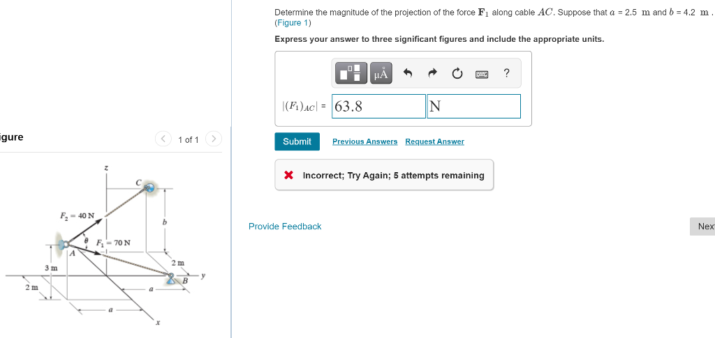 Solved Determine the magnitude of the projection of the | Chegg.com