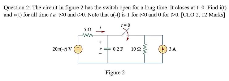 Solved Question 2: The circuit in figure 2 has the switch | Chegg.com