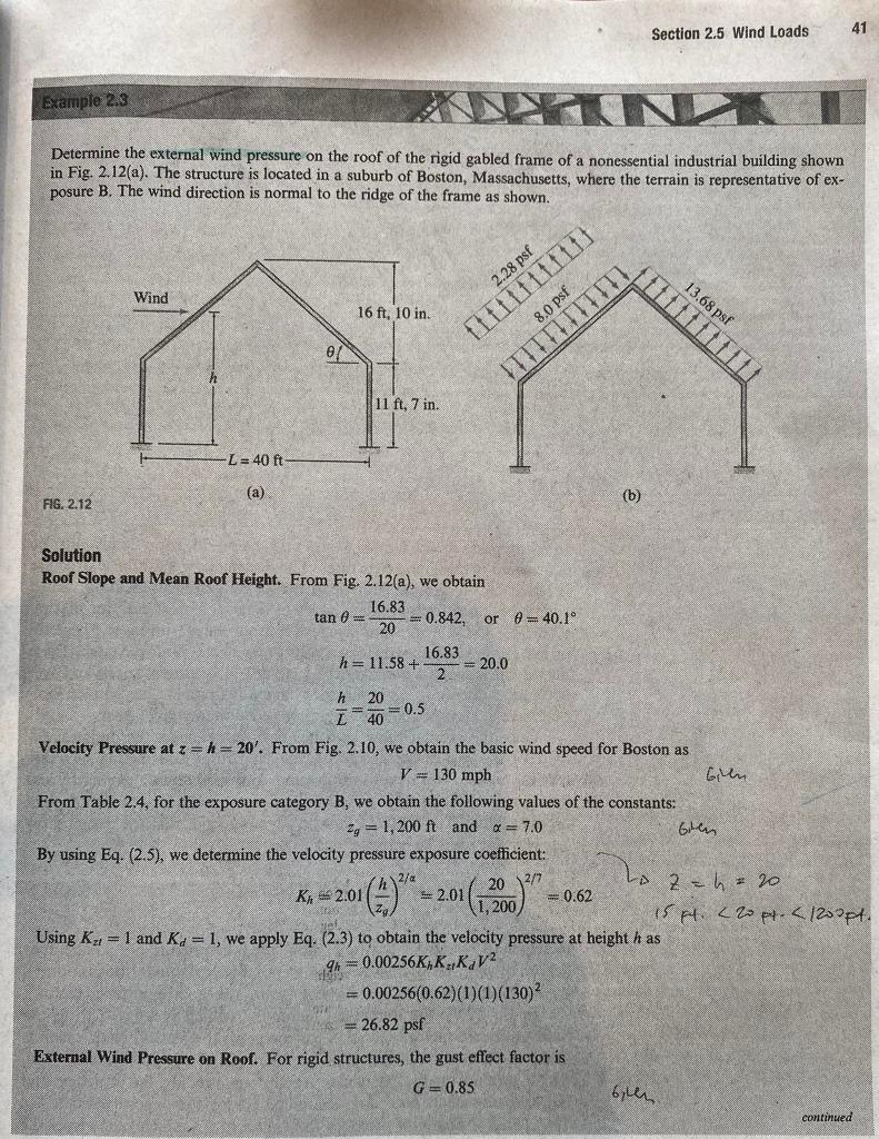 Solved Section 2.5 Wind Loads 41 Example 2.3 AND Determine | Chegg.com