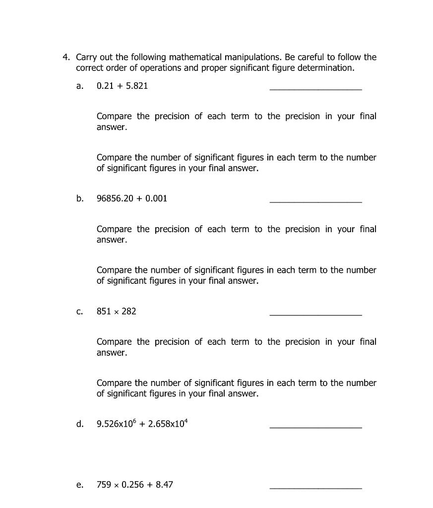 Solved 4. Carry out the following mathematical | Chegg.com