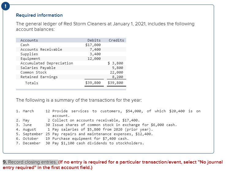 Solved Required Information The General Ledger Of Red Storm | Chegg.com