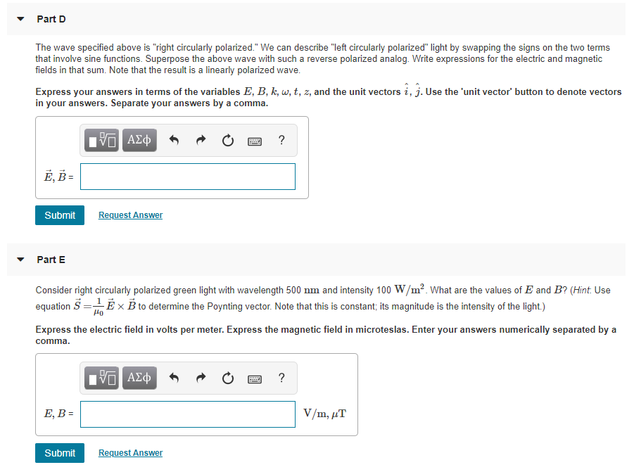 Solved An Electromagnetic Wave Is Specified By The Follow Chegg Com