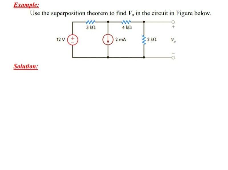 Solved Example: Use the superposition theorem to find V, in | Chegg.com