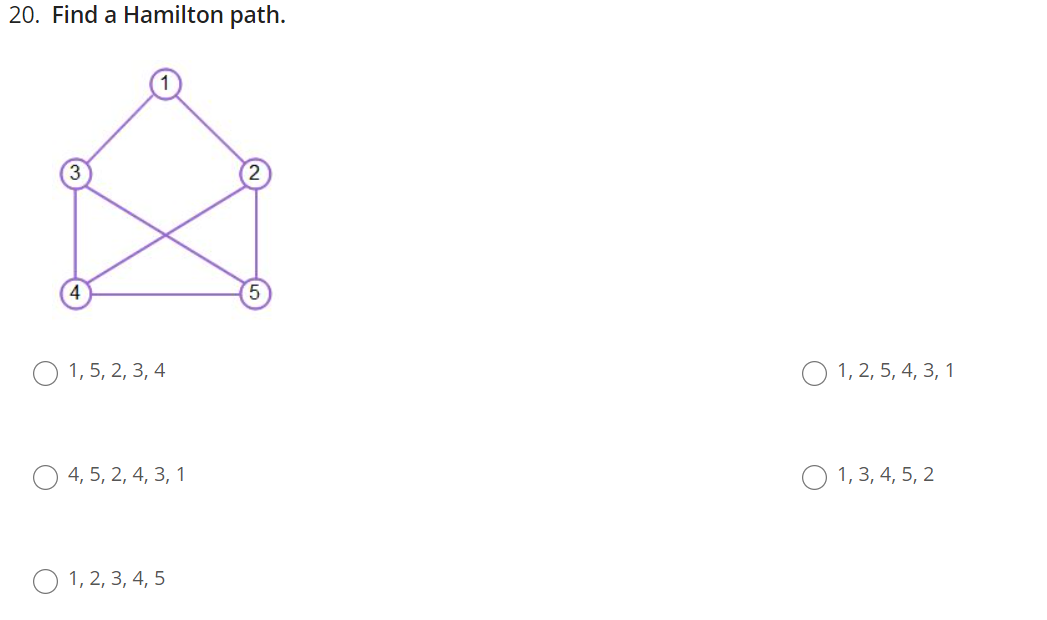 Solved 20 find a hamilton path 1 5 2 3 4 1 2 5 4 3 1 chegg