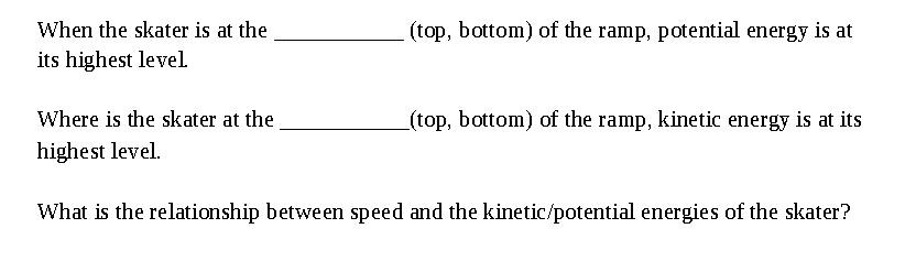 Solved When the skater is at the (top, bottom) of the ramp, | Chegg.com