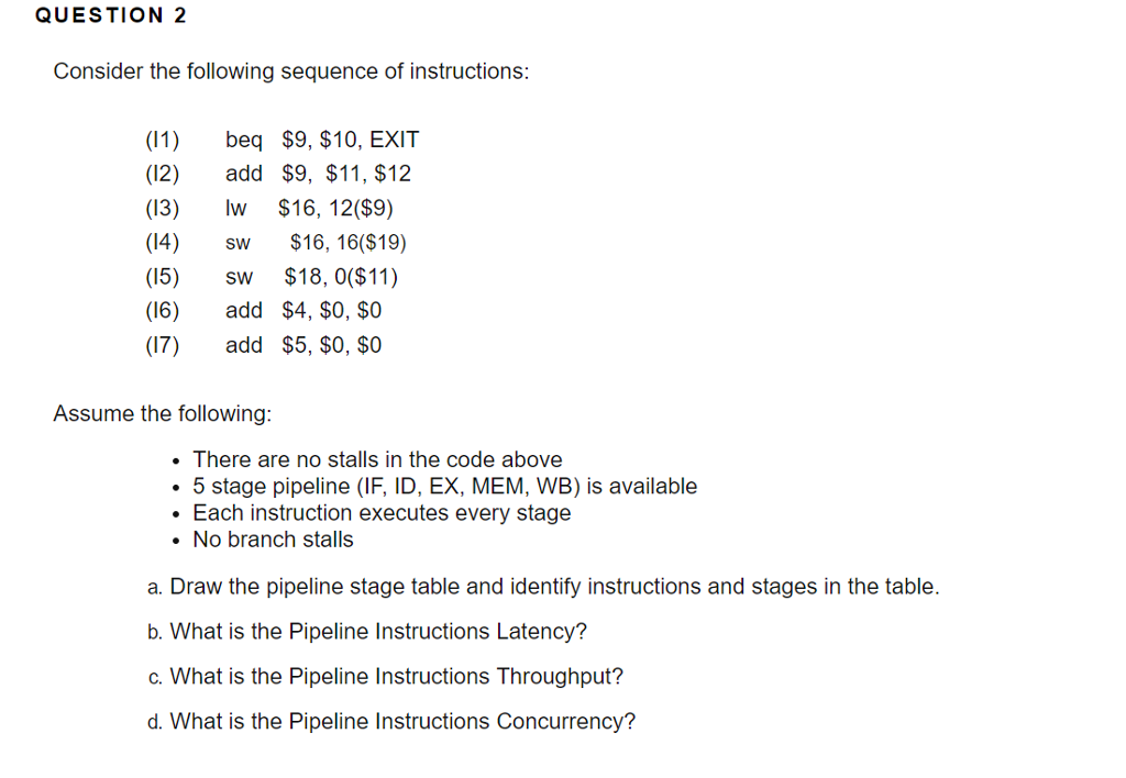 QUESTION 2 Consider the following sequence of | Chegg.com