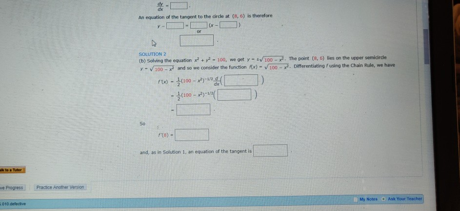 Solved Example 1 A If X2 Y2 100 Find Dy Dx B Find