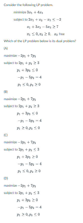 Solved Consider the following LP problem. minimize 3.01 | Chegg.com