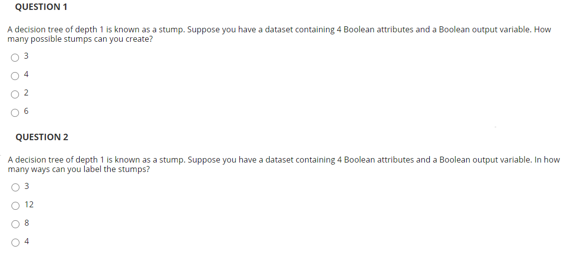 Solved QUESTION 1 A decision tree of depth 1 is known as a