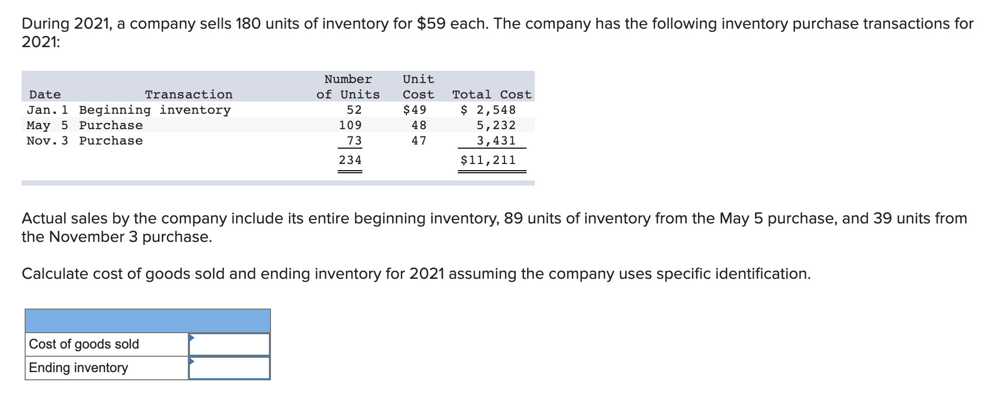 Solved During 2021, a company sells 180 units of inventory | Chegg.com