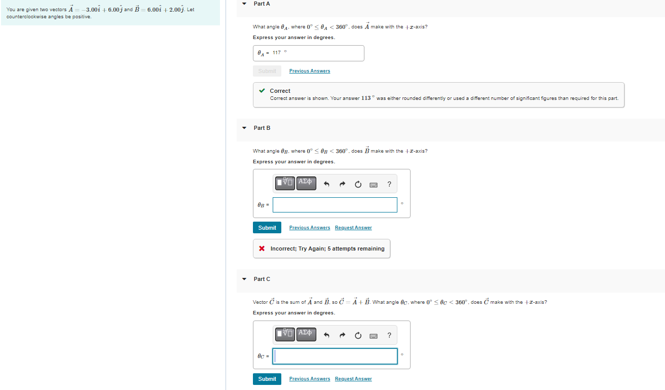 Solved You Are Given Two Vectors A=−3.00i^+6.00j^ And | Chegg.com