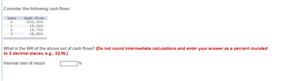 Solved Consider the following cash flows: Cash Flow Year | Chegg.com