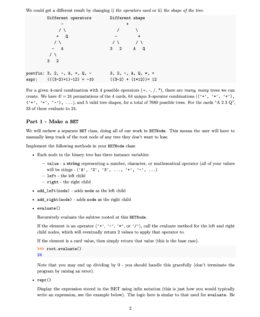 Solved Mod 9 Solving 24 With Binary Expression Trees Use 0419