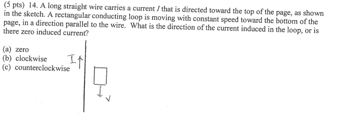 Solved (5 pts) 14. A long straight wire carries a current | Chegg.com