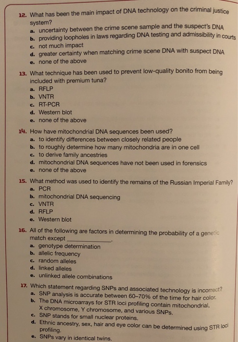 Solved 12. What has been the main impact of DNA technology | Chegg.com