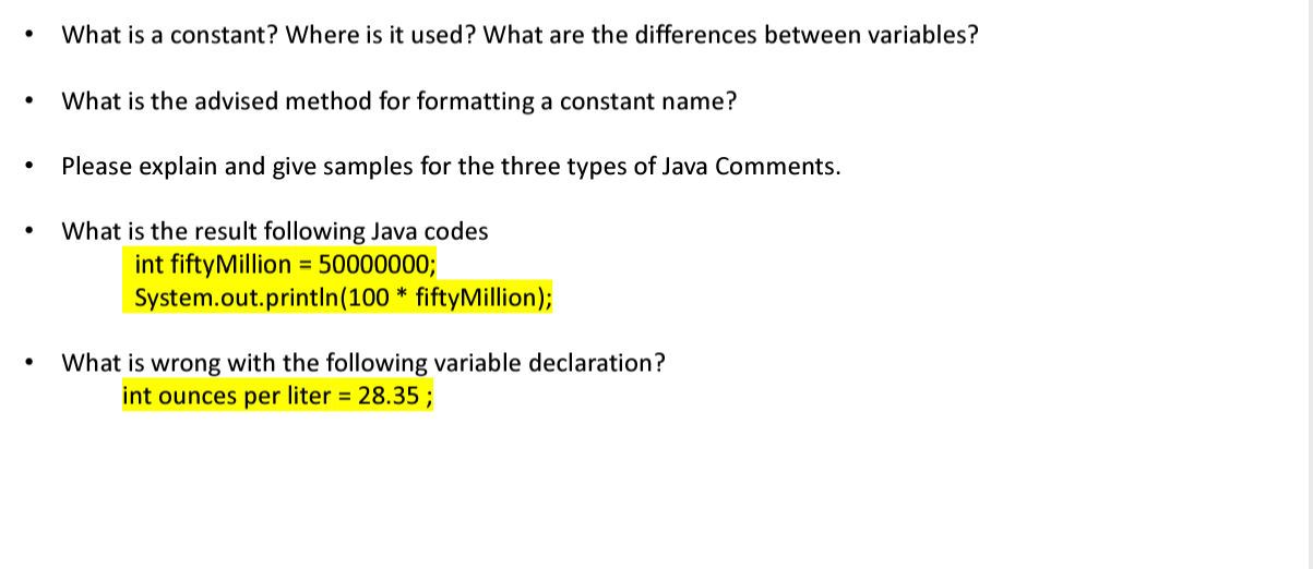 Solved - What is a constant? Where is it used? What are the | Chegg.com