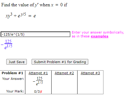 if y 5x 3 find the value of y when x 0