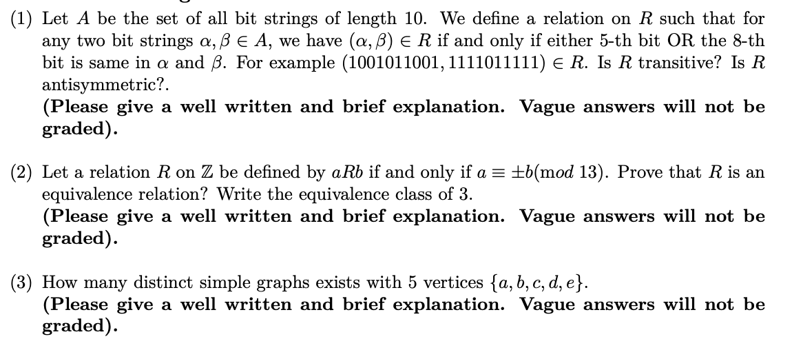 Solved 1 Let A Be The Set Of All Bit Strings Of Length Chegg Com