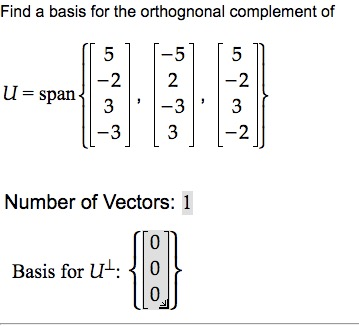 Solved Find A Basis For The Orthognonal Complement Of U Chegg Com