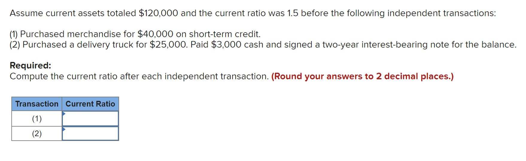 Solved Assume Current Assets Totaled $120,000 And The | Chegg.com