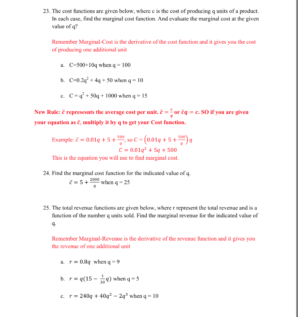 Solved 23. The cost functions are given below, where c is | Chegg.com