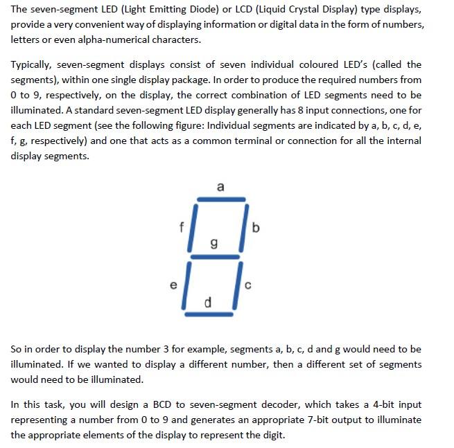 Solved The seven-segment LED (Light Emitting Diode) or LCD | Chegg.com
