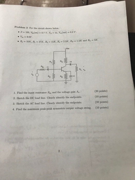 Solved Problem 2: For the circuit shown below, . ? = 100, | Chegg.com