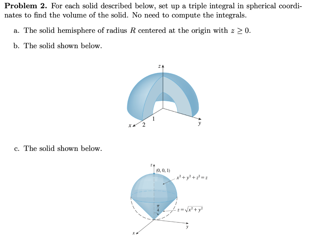 Problem 2. For each solid described below, set up a | Chegg.com