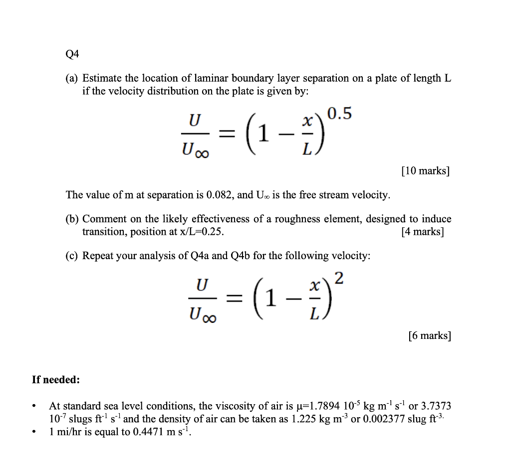 (a) Estimate the location of laminar boundary layer | Chegg.com