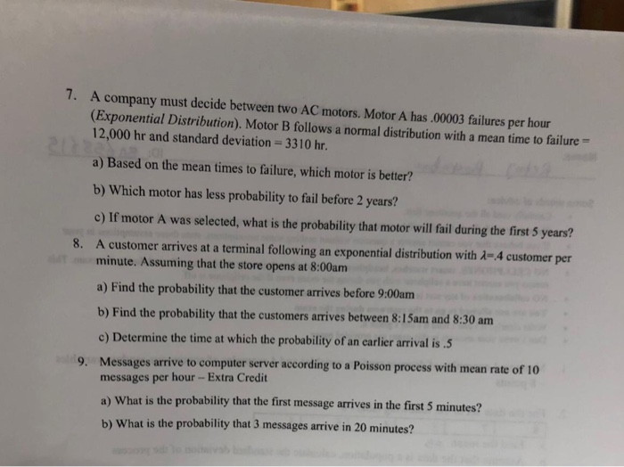 Solved 7. A company must decide between two AC motors. Motor | Chegg.com