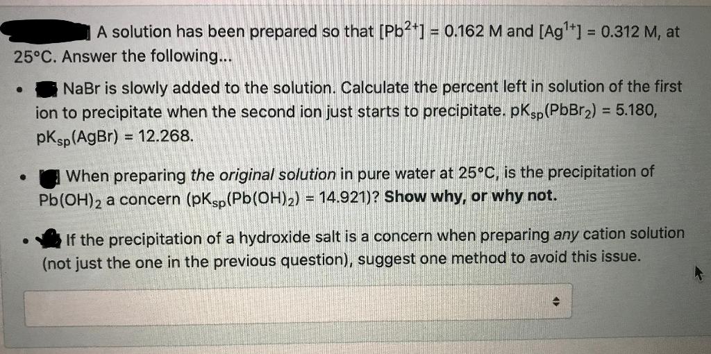 Solved A solution has been prepared so that [Pb2+1 = 0.162 | Chegg.com