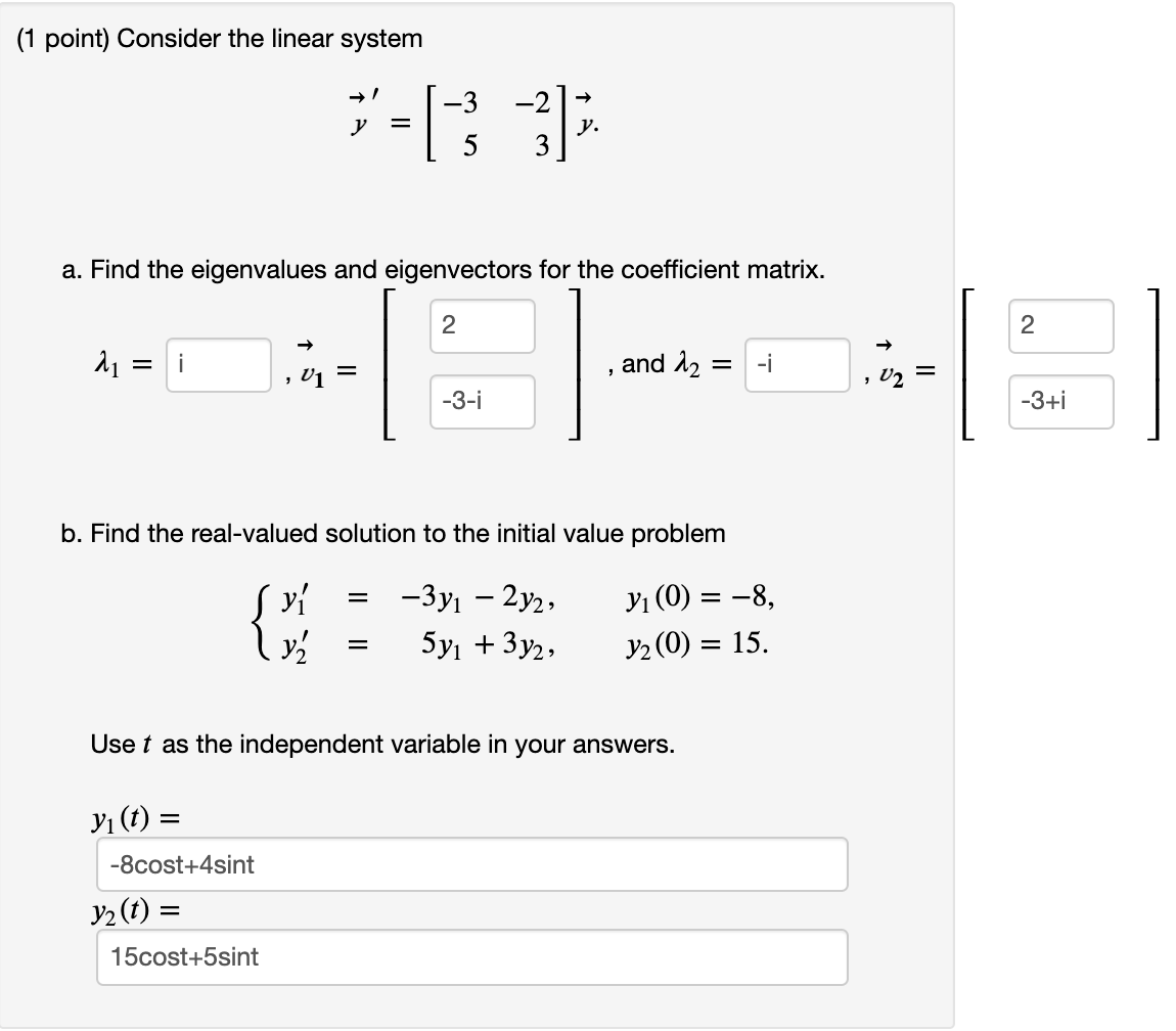 Solved (1 point) Consider the linear system 5'= [); a. Find | Chegg.com